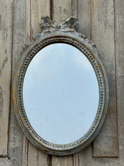 Specchio Nodo D'Amore Ovale Verticale Azzurro e Foglia Oro