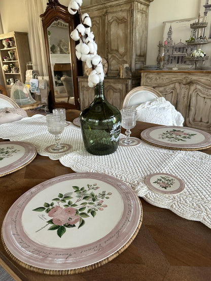 Sottobicchiere Vinile Rotonda Con Fiori E Bordo Rosa