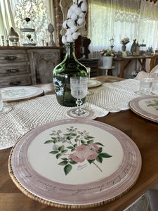 Tovaglietta Vinile Rotonda Con Fiori E Bordo Rosa