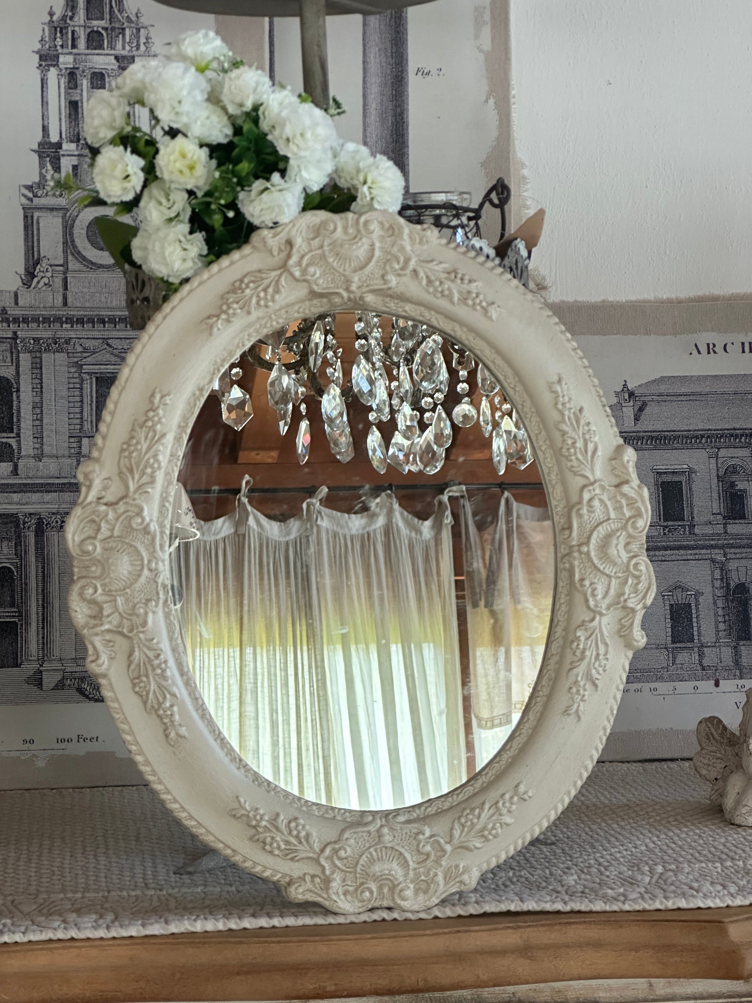 Specchio Ovale Con Decori – Shabby Barn