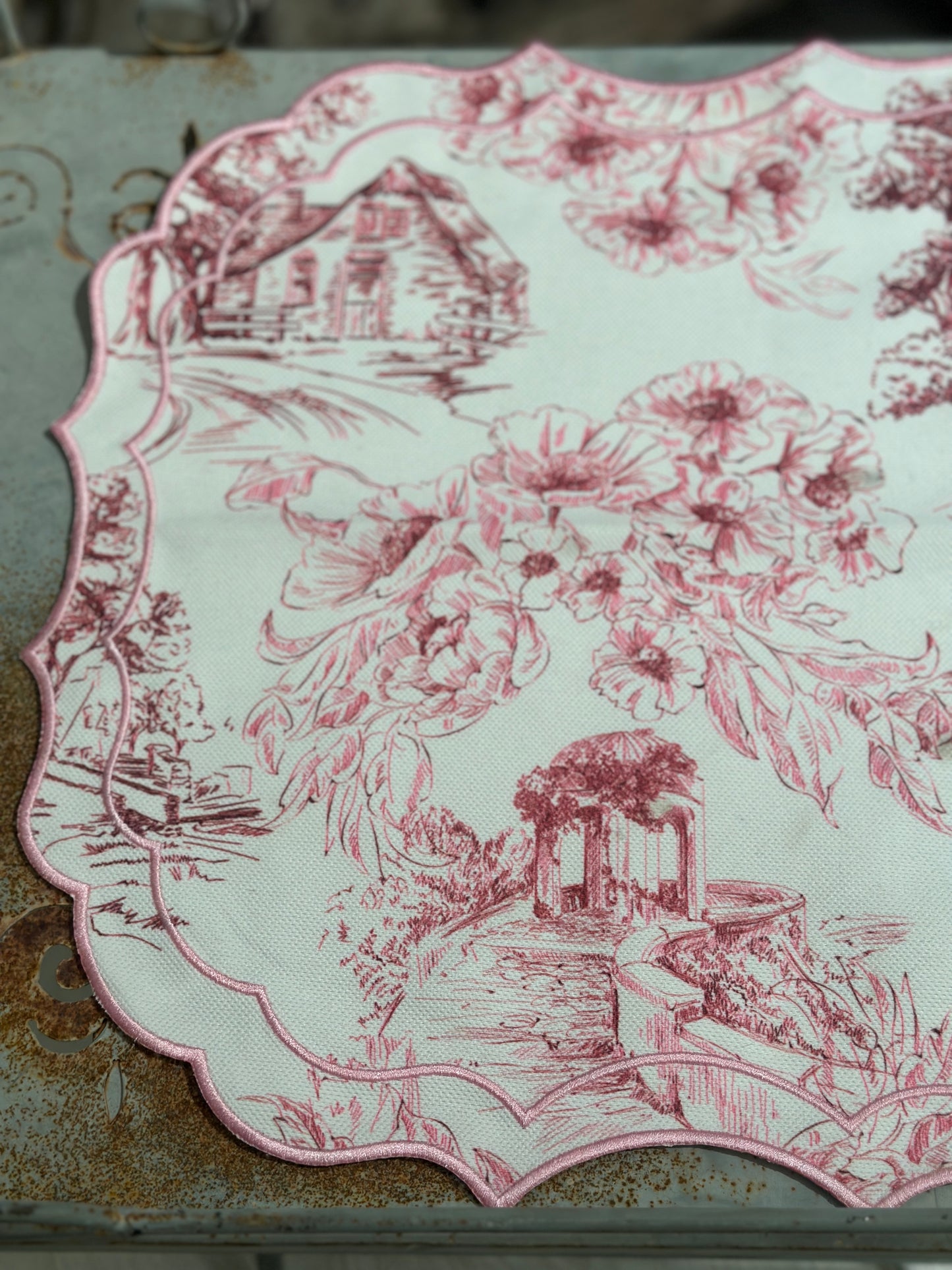 Tovaglietta Bianco/Rosa Toile De Jouy