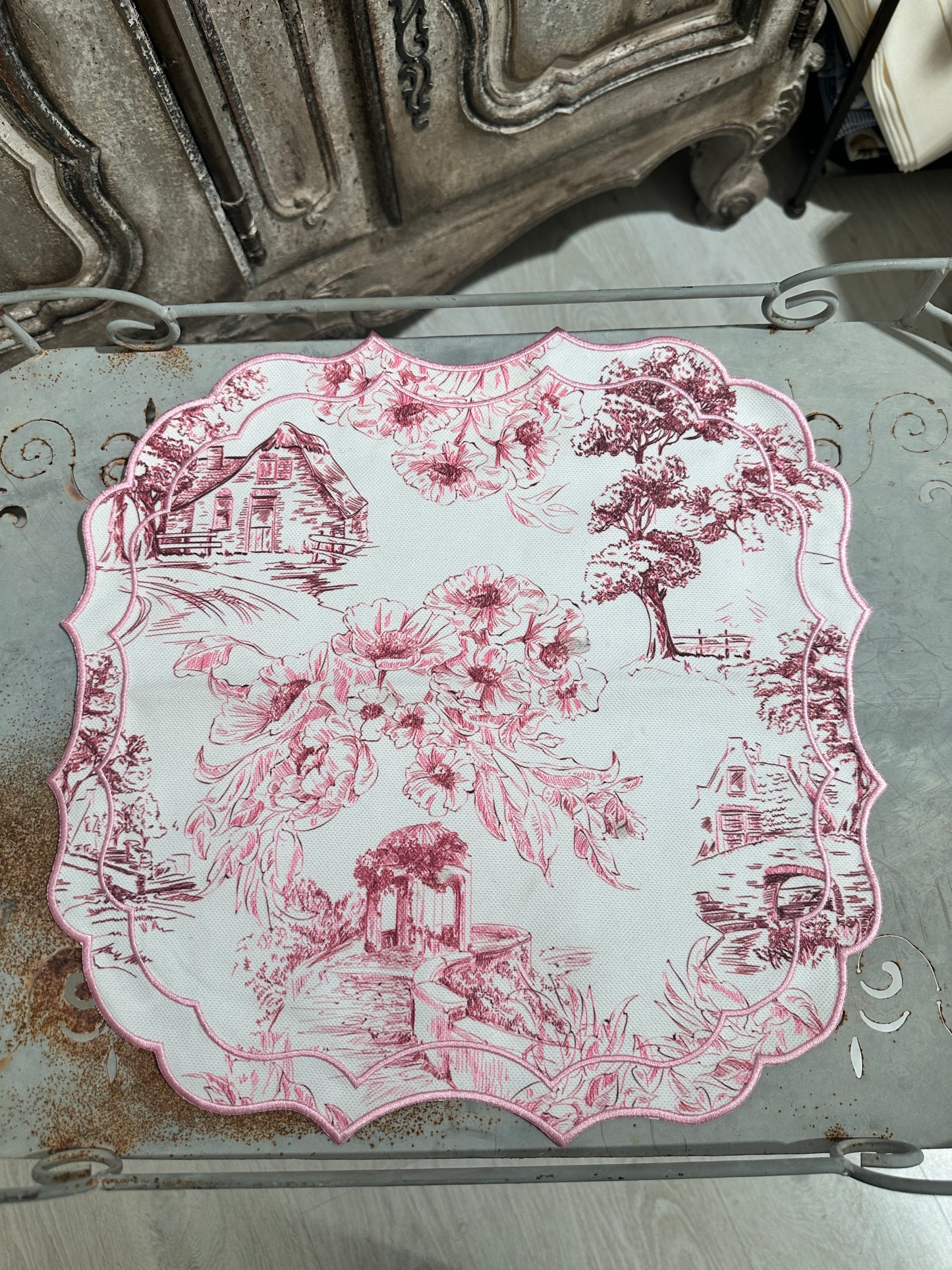 Tovaglietta Bianco/Rosa Toile De Jouy