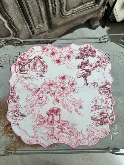 Tovaglietta Bianco/Rosa Toile De Jouy