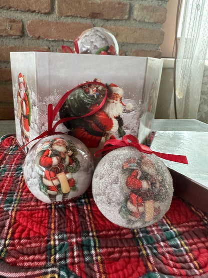 Confezione Sfere Babbo Natale Con Fiocco Rosso