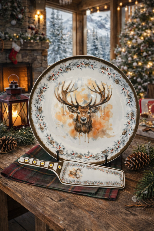 Piatto Panettone Con Paletta Cervo