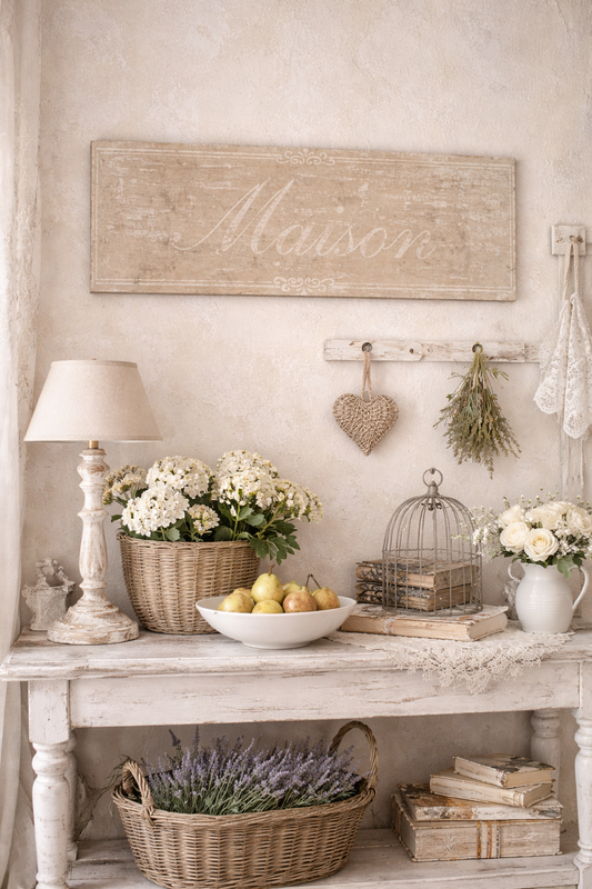 Insegna Scritta "MAISON" Sabbia Con Patina Antica