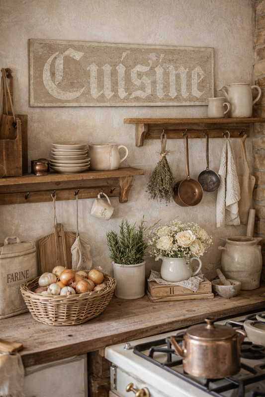 Insegna Scritta "CUISINE" Sabbia Con Patina Antica