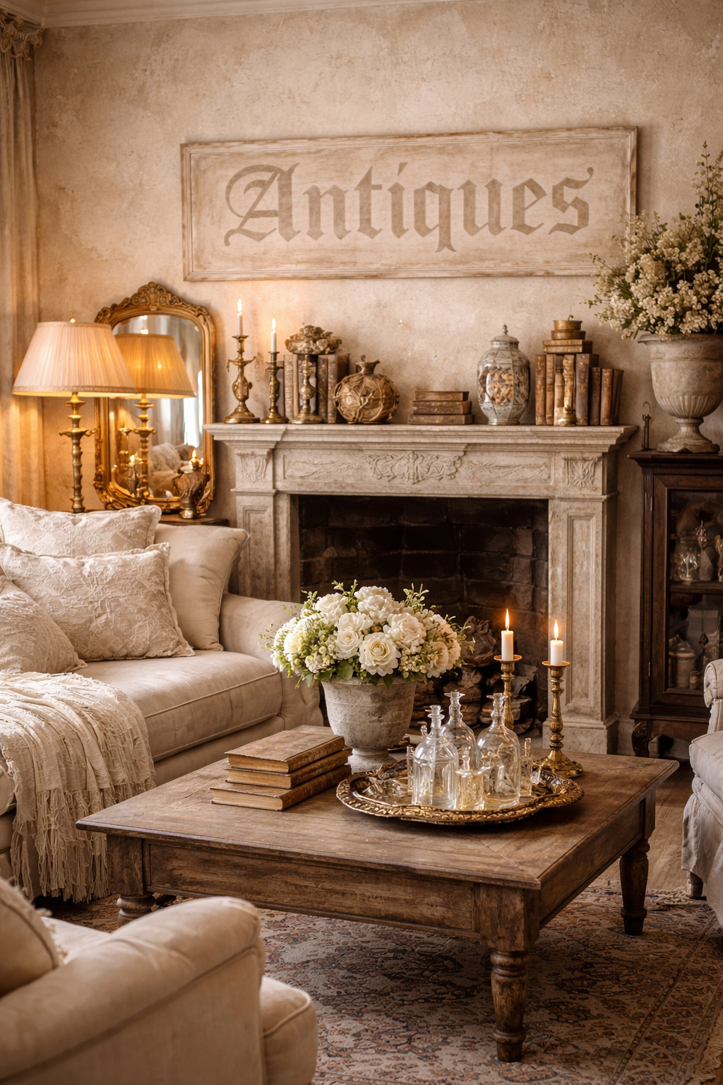 Insegna Scritta "ANTIQUES" Tortora Chiaro