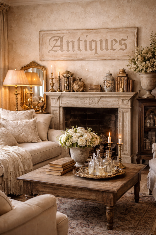 Insegna Scritta "ANTIQUES" Tortora Chiaro