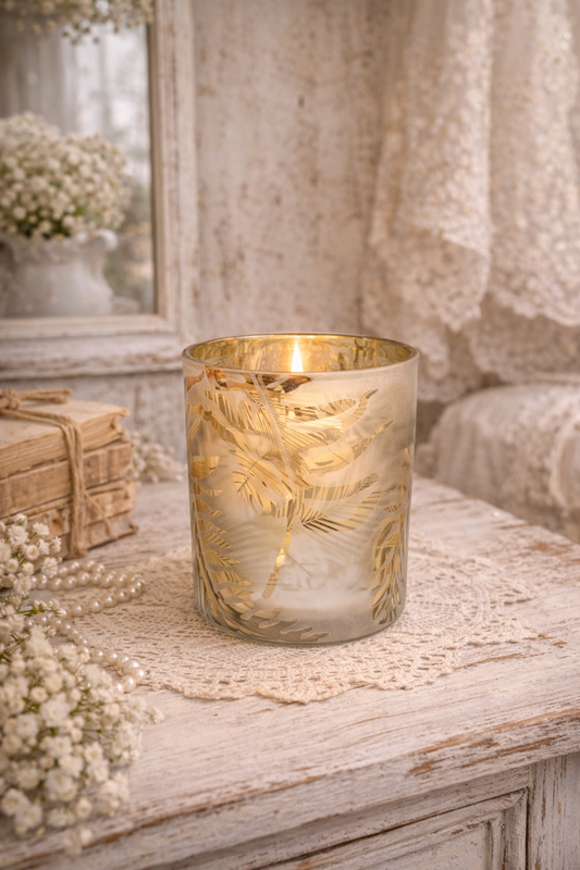 Portatealight Oro Con Decoro Foglie