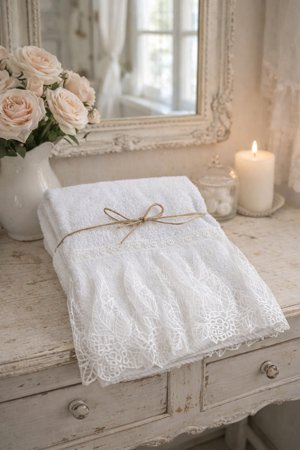 Coppia Salviette Tulle Fiori E Foglie
