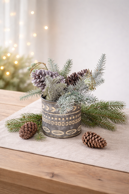 Bouquet Pino Con Vaso In Metallo