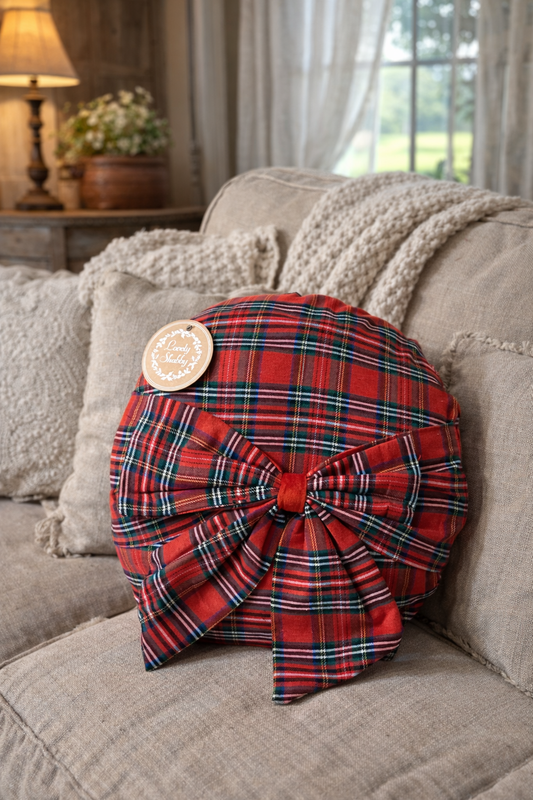 Cuscino Rotondo Con Fiocco Tartan