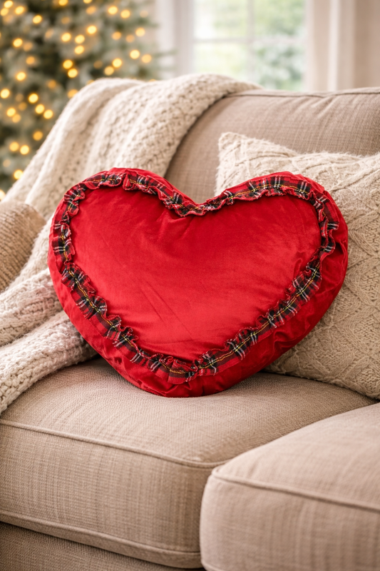Cuscino Royal Velvet Cuore Con Tartan