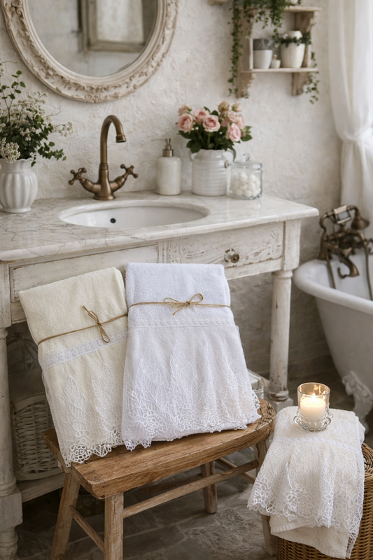 Coppia Salviette Tulle Fiori E Foglie