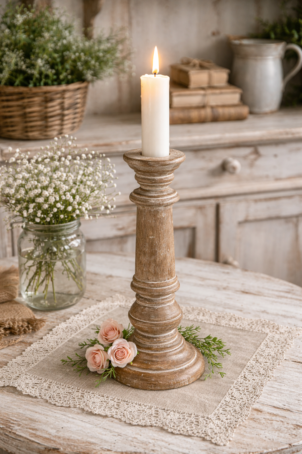 Candelabro Legno Sbiancato