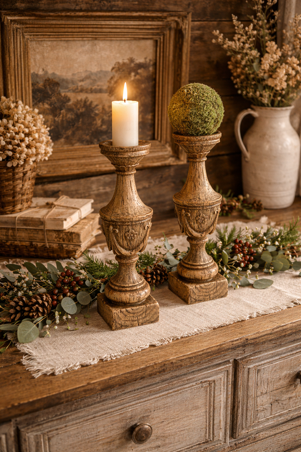 Candelabro Effetto Legno Decorato