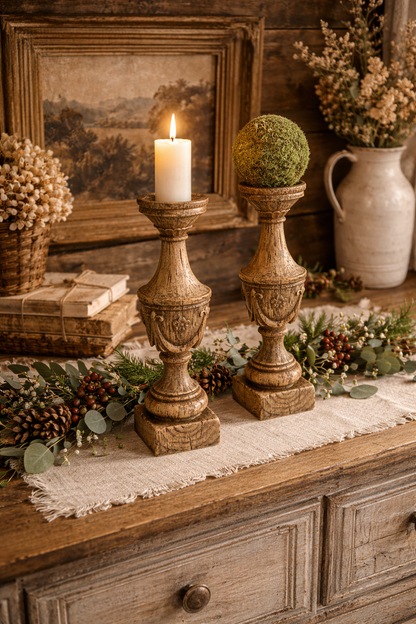 Candelabro Effetto Legno Decorato