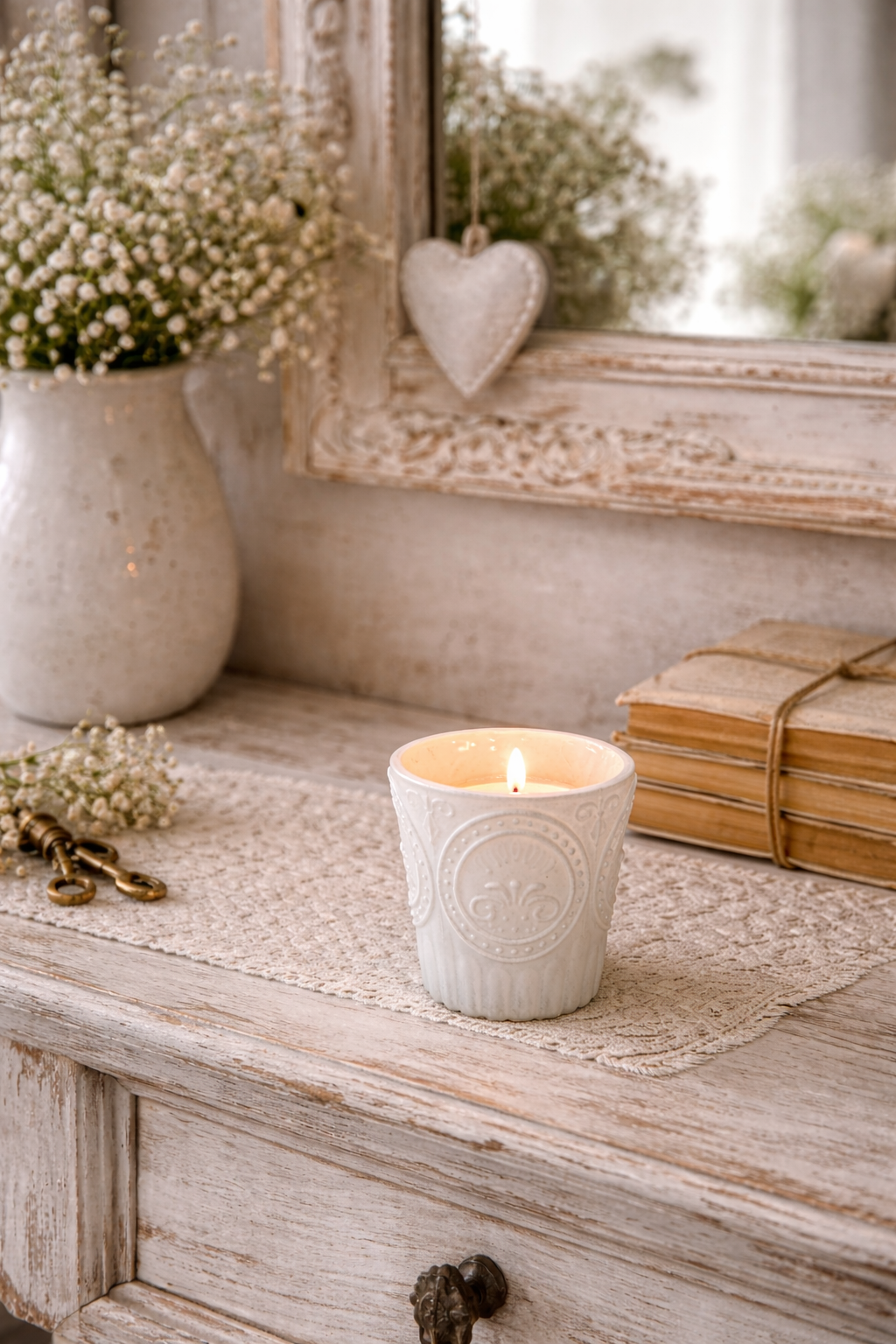 Bicchiere Portatealight Bianco Con Decoro