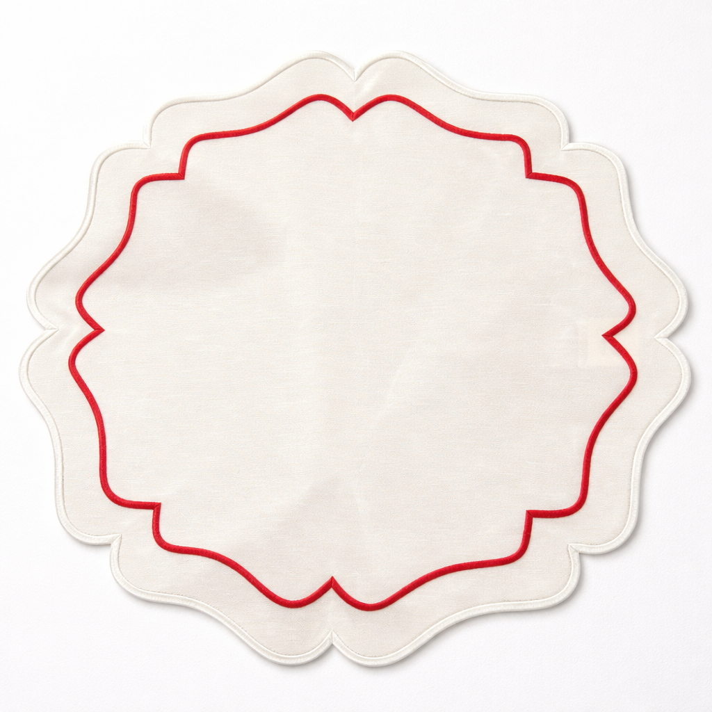 Tovaglietta  Idrorepellente Ricamata Bianco/ Rosso