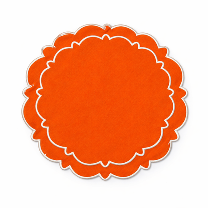 Tovaglietta Rotonda Idrorepellente Ricamata Arancio/ Bianco