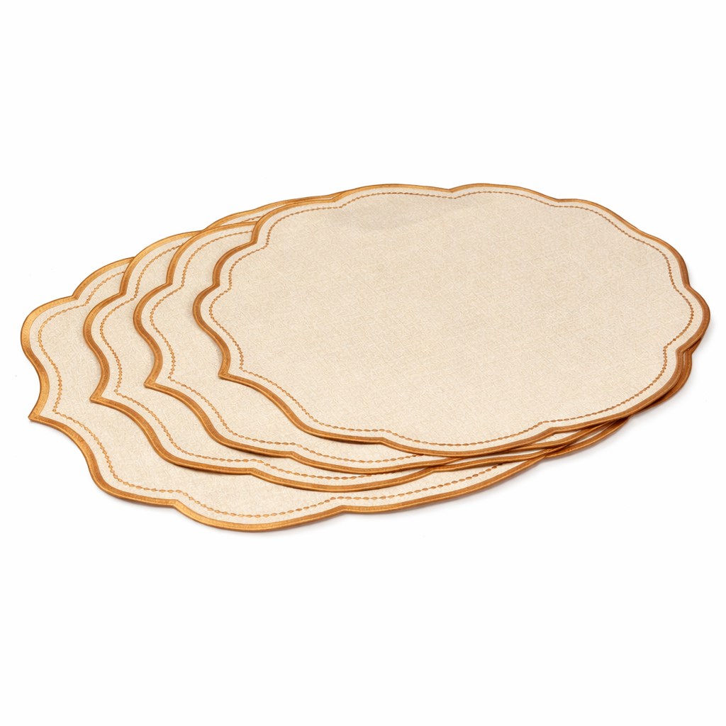 Tovaglietta Ovale Ricamata Doppiata Beige/Cammello Doppiata Idrorepellenti