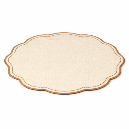 Tovaglietta Ovale Ricamata Doppiata Beige/Cammello Doppiata Idrorepellenti