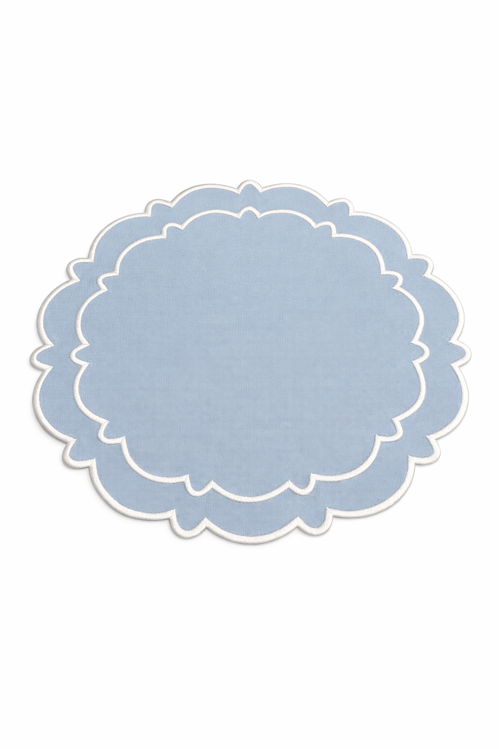Tovaglietta Rotonda Idrorepellente Ricamata Azzurro/ Bianco