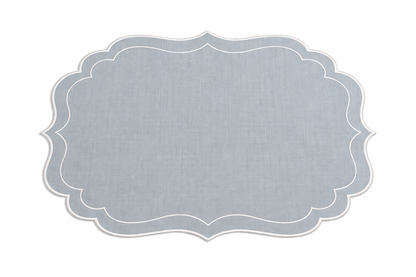 Tovaglietta Lino Ricamata Azzurro Cielo/ Bianco