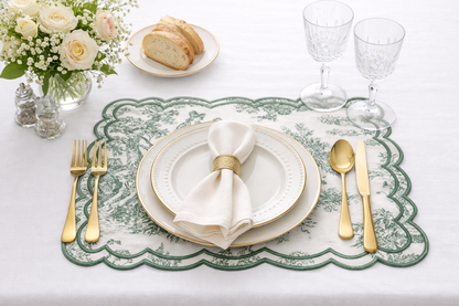 Tovaglietta Rettangolare Ricamata Toile de jouy Verde