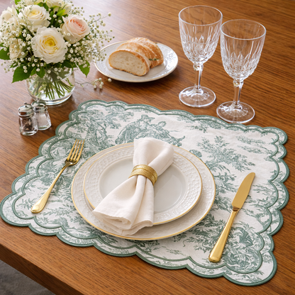 Tovaglietta Rettangolare Ricamata Toile de jouy Verde