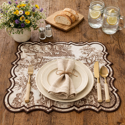 Tovaglietta Quadrata Ricamata Toile de jouy Marrone
