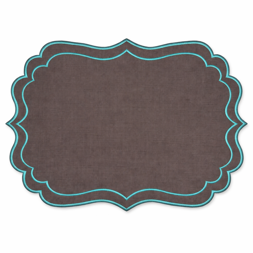 Tovaglietta Lino Ricamata Grigio/Turchese