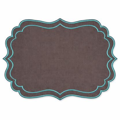 Tovaglietta Lino Ricamata Grigio/Turchese
