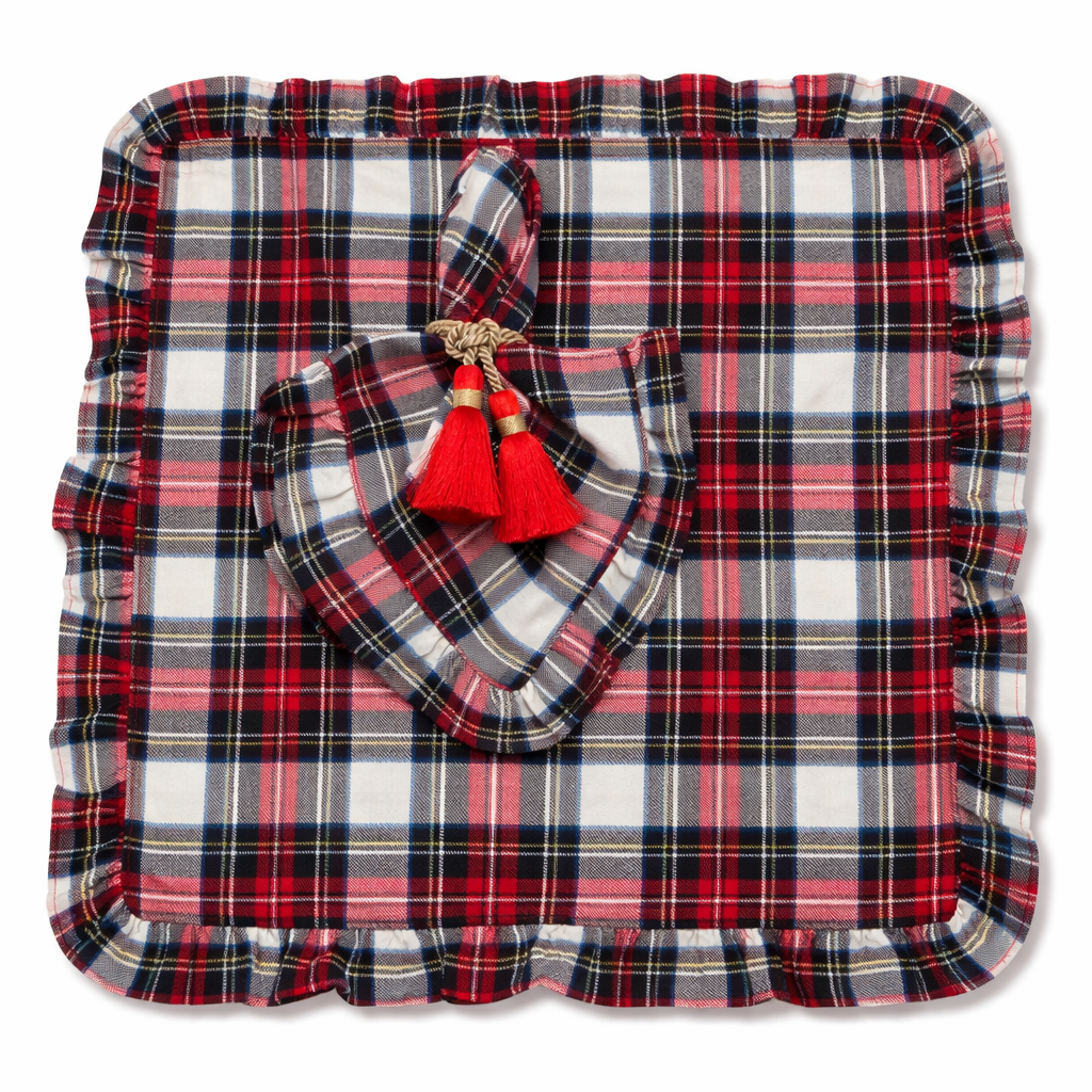 Tovaglietta o Tovagliolo Quadrato Tartan Con Rouches