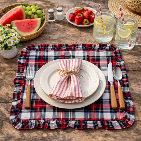 Tovaglietta o Tovagliolo Quadrato Tartan Con Rouches