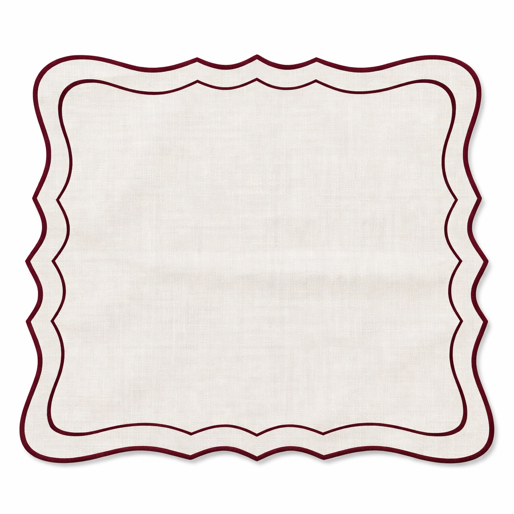 Tovaglietta Quadrata  Lino Ricamata Bianco/Bordeaux