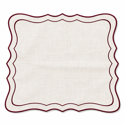Tovaglietta Quadrata  Lino Ricamata Bianco/Bordeaux