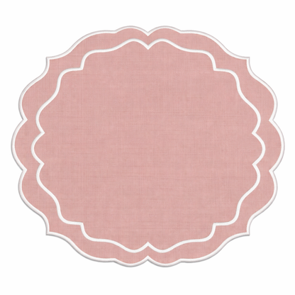 Tovaglietta Rotonda Lino Ricamata Rosa/ Bianco