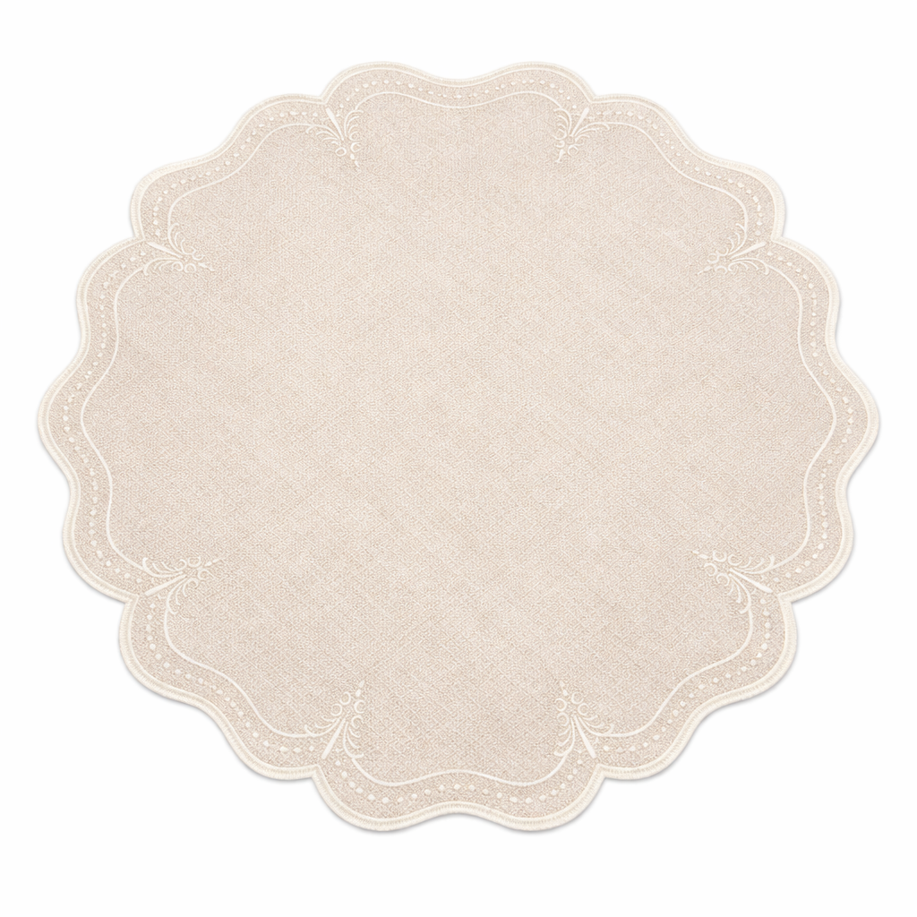 Tovaglietta Rotonda Ricamata Beige/ Bianco