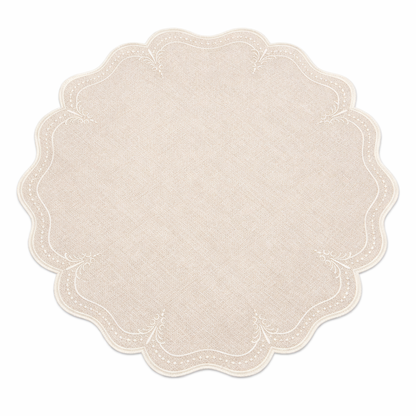 Tovaglietta Rotonda Ricamata Beige/ Bianco