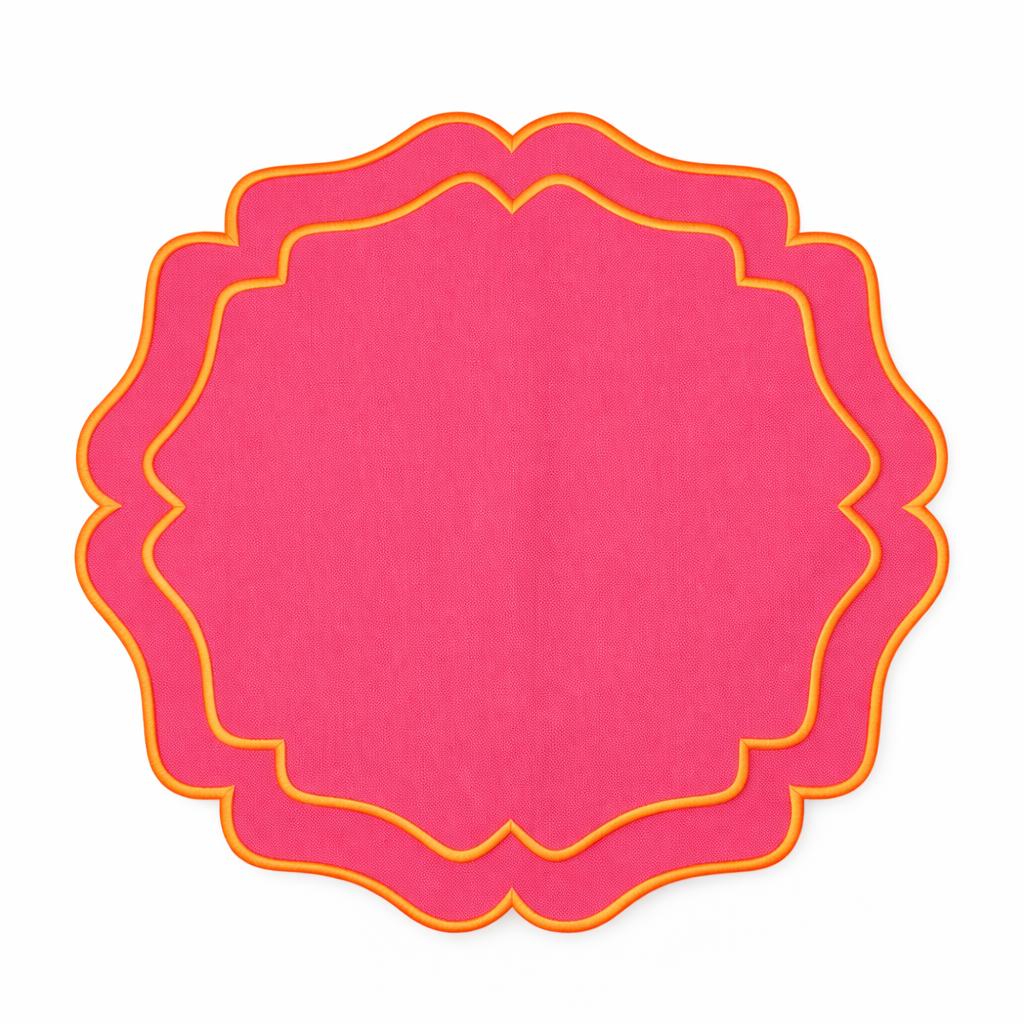 Tovaglietta Rotonda Ricamata Fuchsia/ Arancio