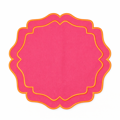 Tovaglietta Rotonda Ricamata Fuchsia/ Arancio