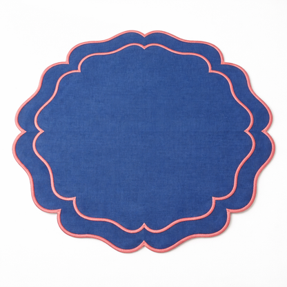 Tovaglietta Rotonda Idrorepellente Ricamata Blu/ Rosa