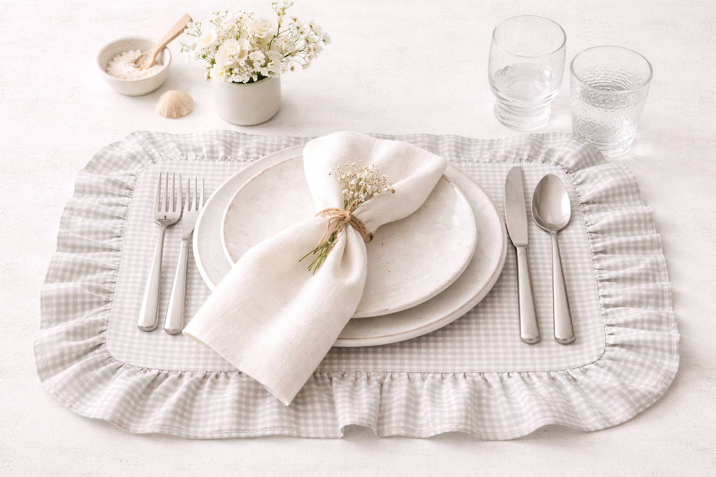 Tovaglietta Vichy Grigio Con Rouches