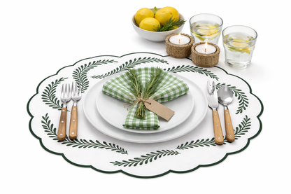 Tovaglietta Doppia Ricamata Bianca/Verde Idrorepellente