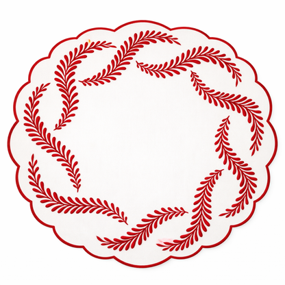 Tovaglietta Doppia Ricamata Bianca/Rossa Idrorepellente