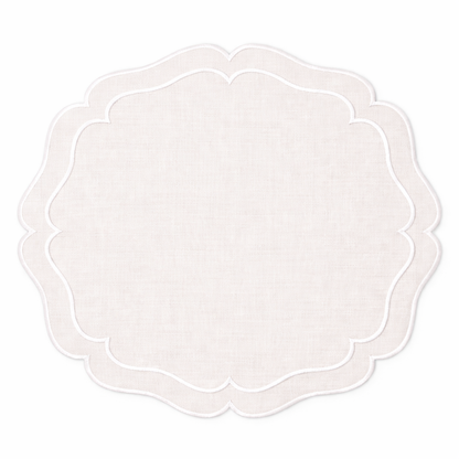 Tovaglietta Rotonda Lino Ricamata Grigio/Bianco