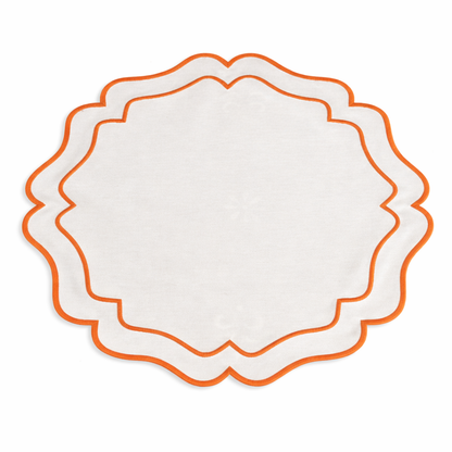 Tovaglietta Rotonda Idrorepellente Ricamata Bianco/ Arancio