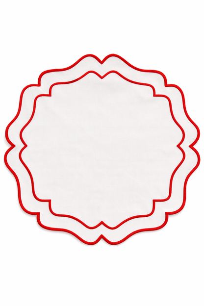 Tovaglietta Rotonda Idrorepellente Ricamata Bianco/ Rosso